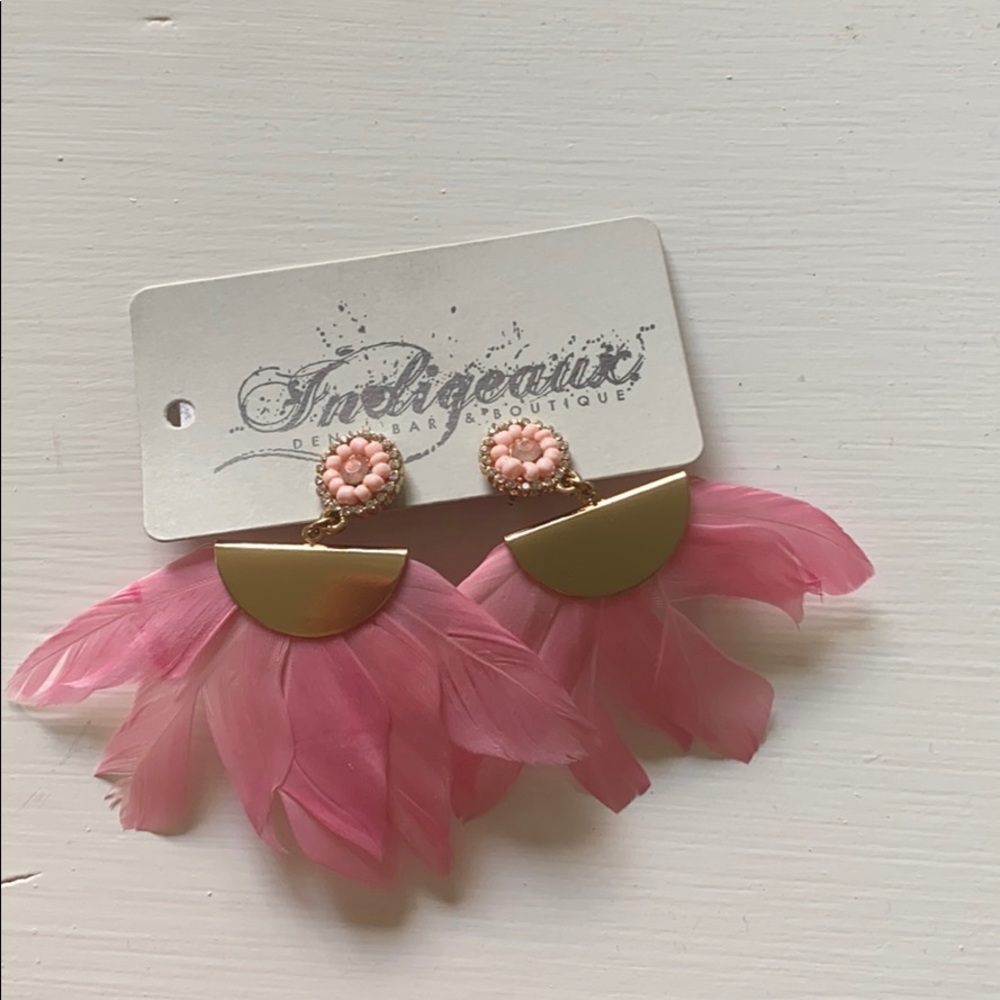 Pink feather earrings